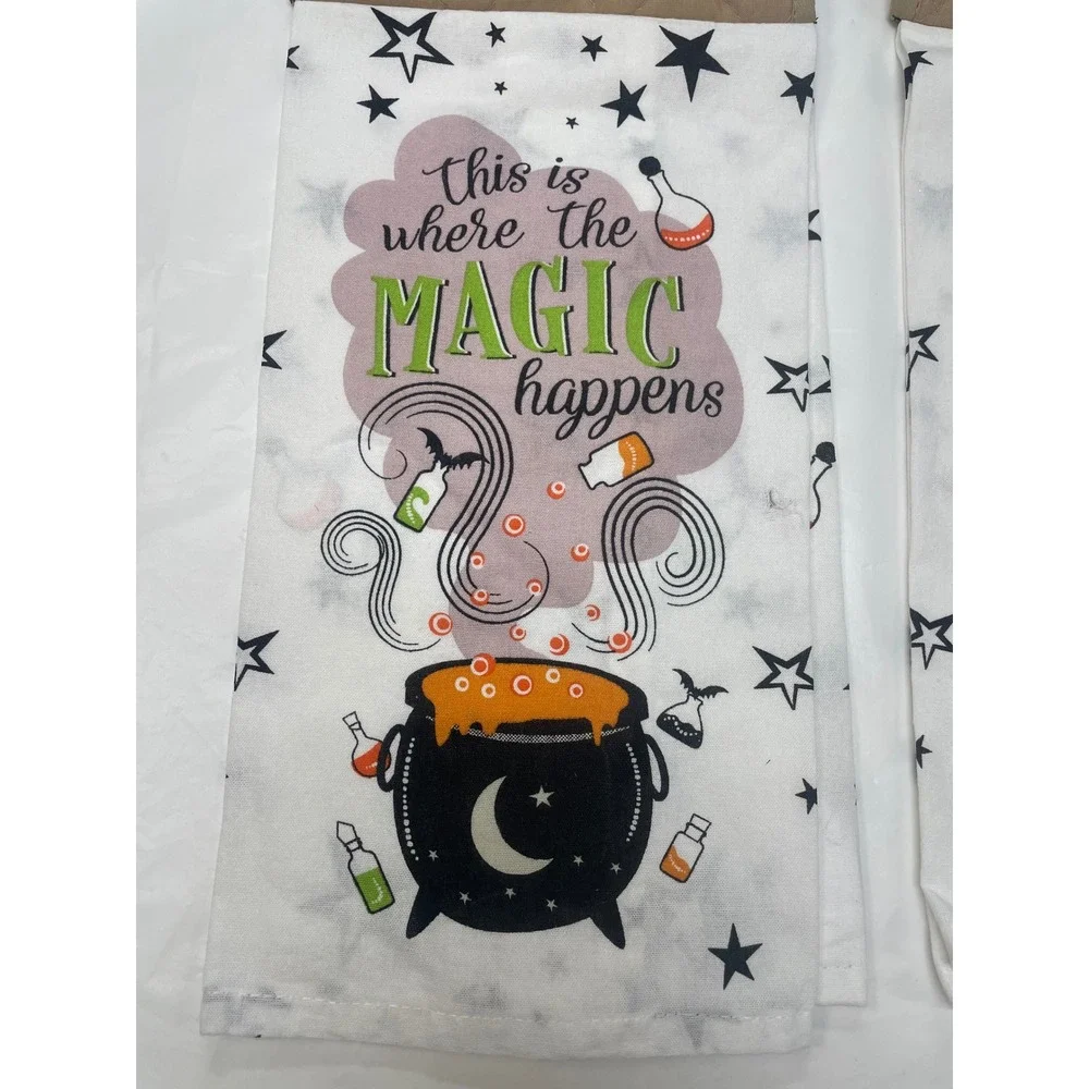 Halloween Hanging Kitchen Towels 4pc Set Bone Appetit Magic Happens Spooky Decor